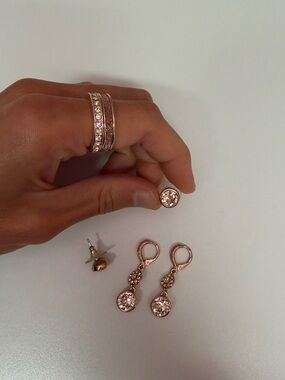 BCBGeneration Rose Gold Pink Crystal Ring and Earring Set